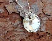 New Hand Stamped Curved Cross Pearl Sterling Silver Necklace Grandma Gift