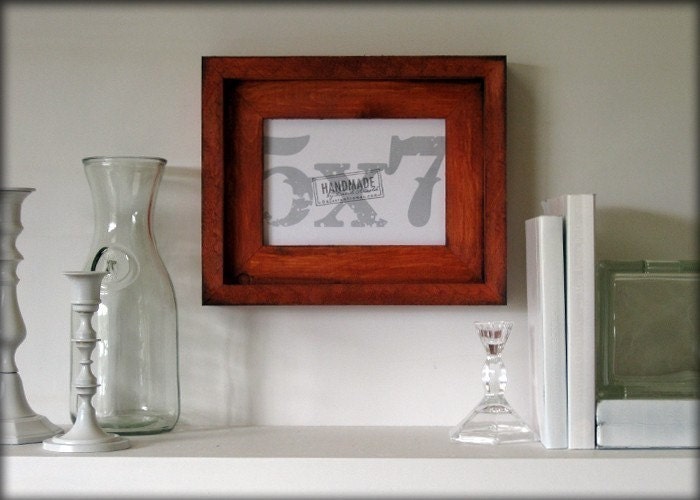 5x7 burnt orange rustic stacked pine picture frame . handmade .
