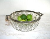 french crystal and silver Reims bowl with handles - shabby chic beach cottage decor - vintage hollywood regency