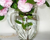 glass pitcher for drinks or flowers - vintage pressed glass vase - shabby chic cottage decor