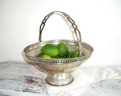 silver bread or fruit basket or footed bowl - silver plated over copper - shabby chic cottage decor - mid century hollywood regency style