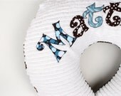 Monogrammed Nursing Pillow Cover in RAINDROP, Personalized with Your Baby boy's First Name, Chenille and Minky, boppy (TM) not included