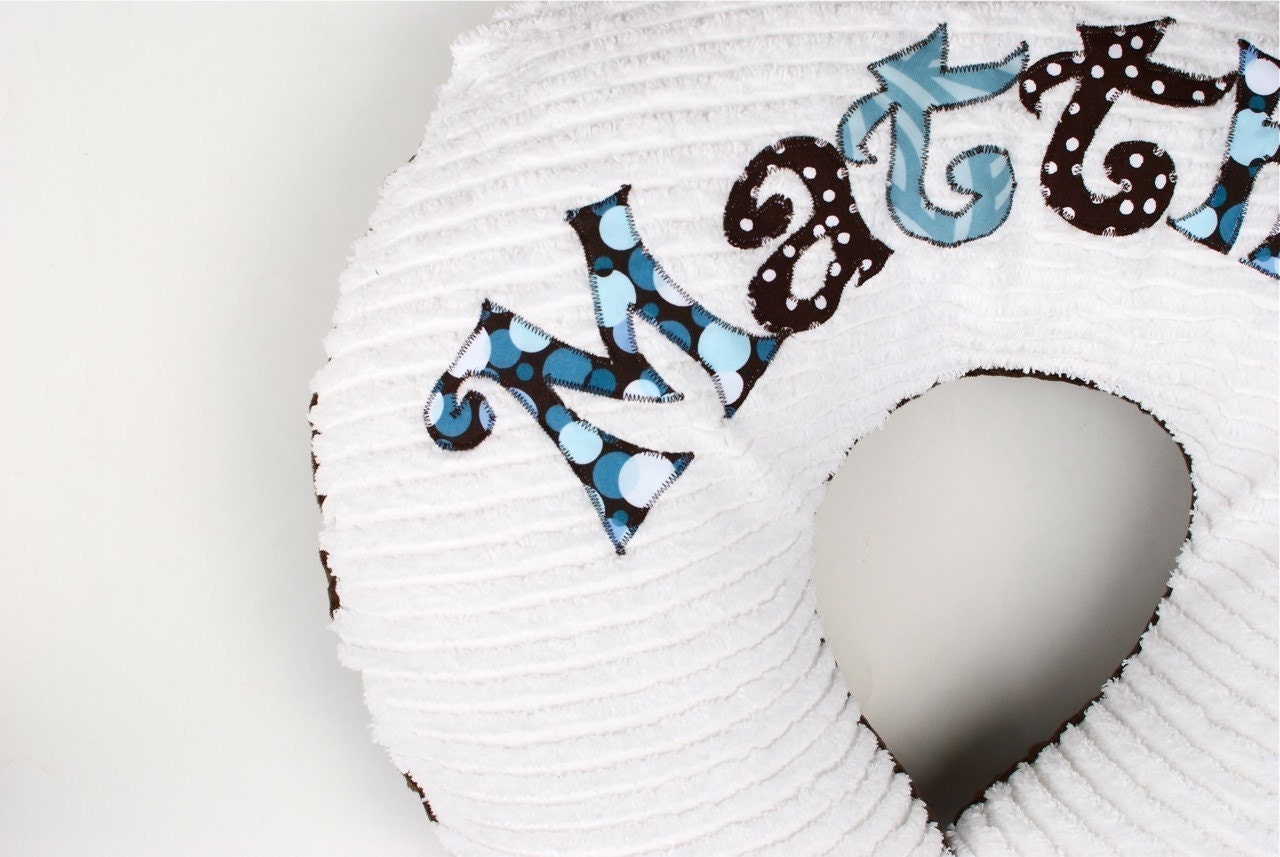 Monogrammed Nursing Pillow Cover in RAINDROP, Personalized with Your Baby boy's First Name, Chenille and Minky, boppy (TM) not included