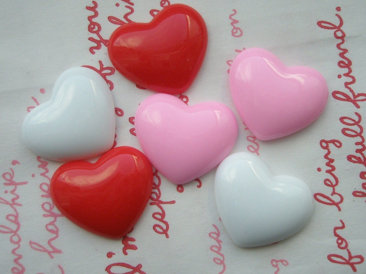 Plain puffy Heart cabochons 6pcs MJ-001 22x20x6mm MIX RED PINK WHITE