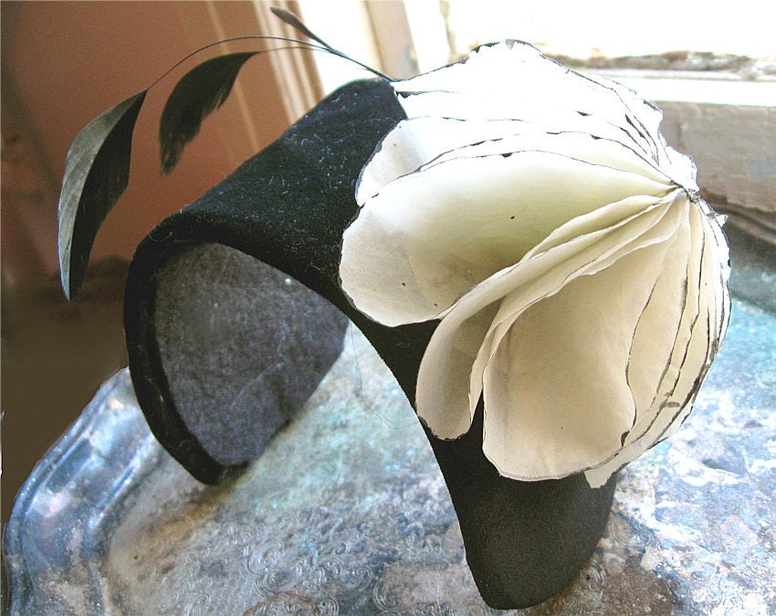 Black Velvet Cocktail Hat with Large Flower