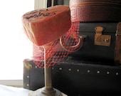 Heart Pillbox Hat in Tangerine Silk Velvet