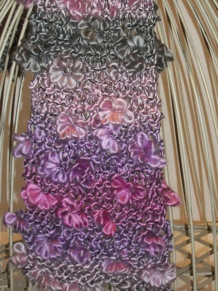 Womens Hand Knit Fashion Yarn Scarf - Lilac, Pastel Pink, Fuchsia and Grey - Made to Order