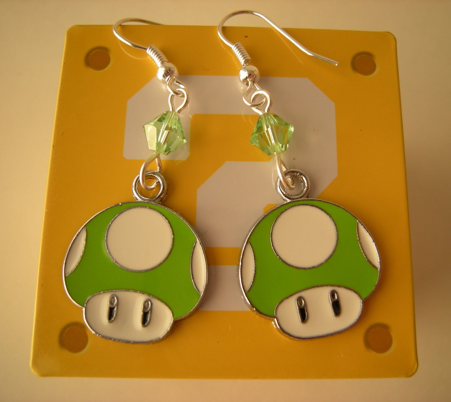 1-UP Mario Nintendo Green Mushroom Geektastic Swarovski Earrings