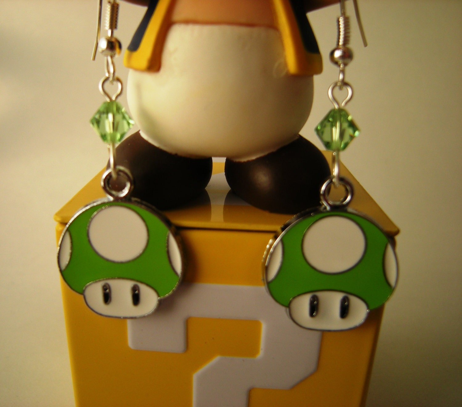1-UP Mario Nintendo Green Mushroom Geektastic Swarovski Earrings