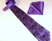 Necktie Mens Skull Damask Matching Pocket Square