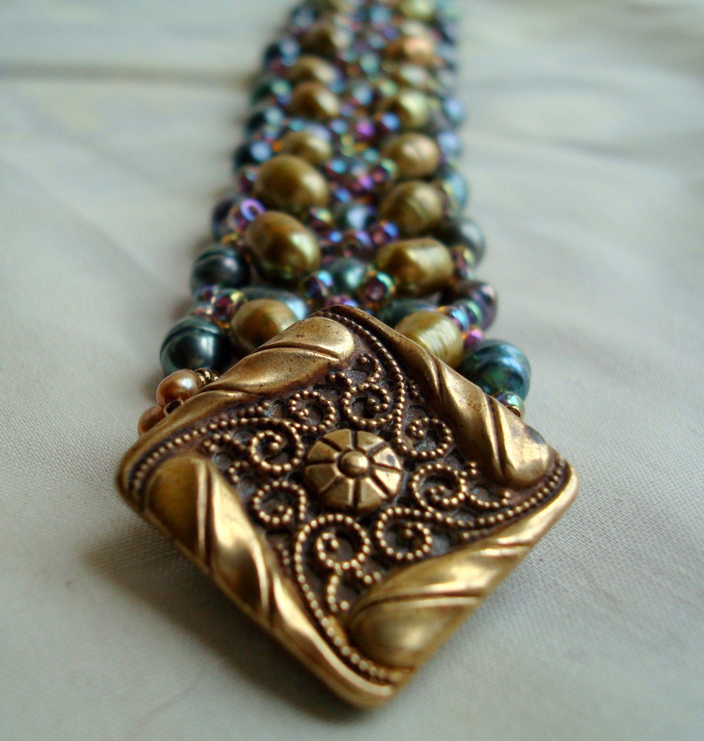 Hand Beaded Jewel Tone Freshwater pearl bracelet