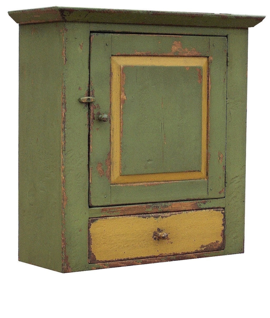 Primitive farmhouse wall cabinet cupboard furniture painted country decor Early American reproduction