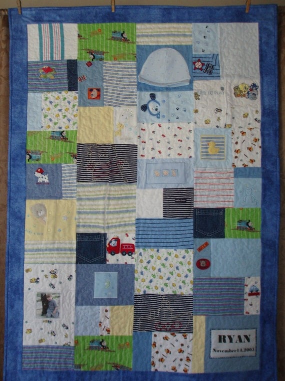 CUSTOM ORDERS -  Patchwork quilt made from baby clothes