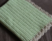 SALE Baby Boy/Neutral Crochet Baby Blanket - Travel Size - Soft Fern & Bone