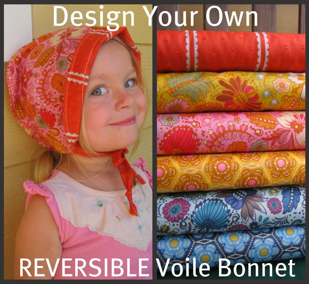 Design Your Own Reversible Cotton  Voile Bonnet- custom sizes