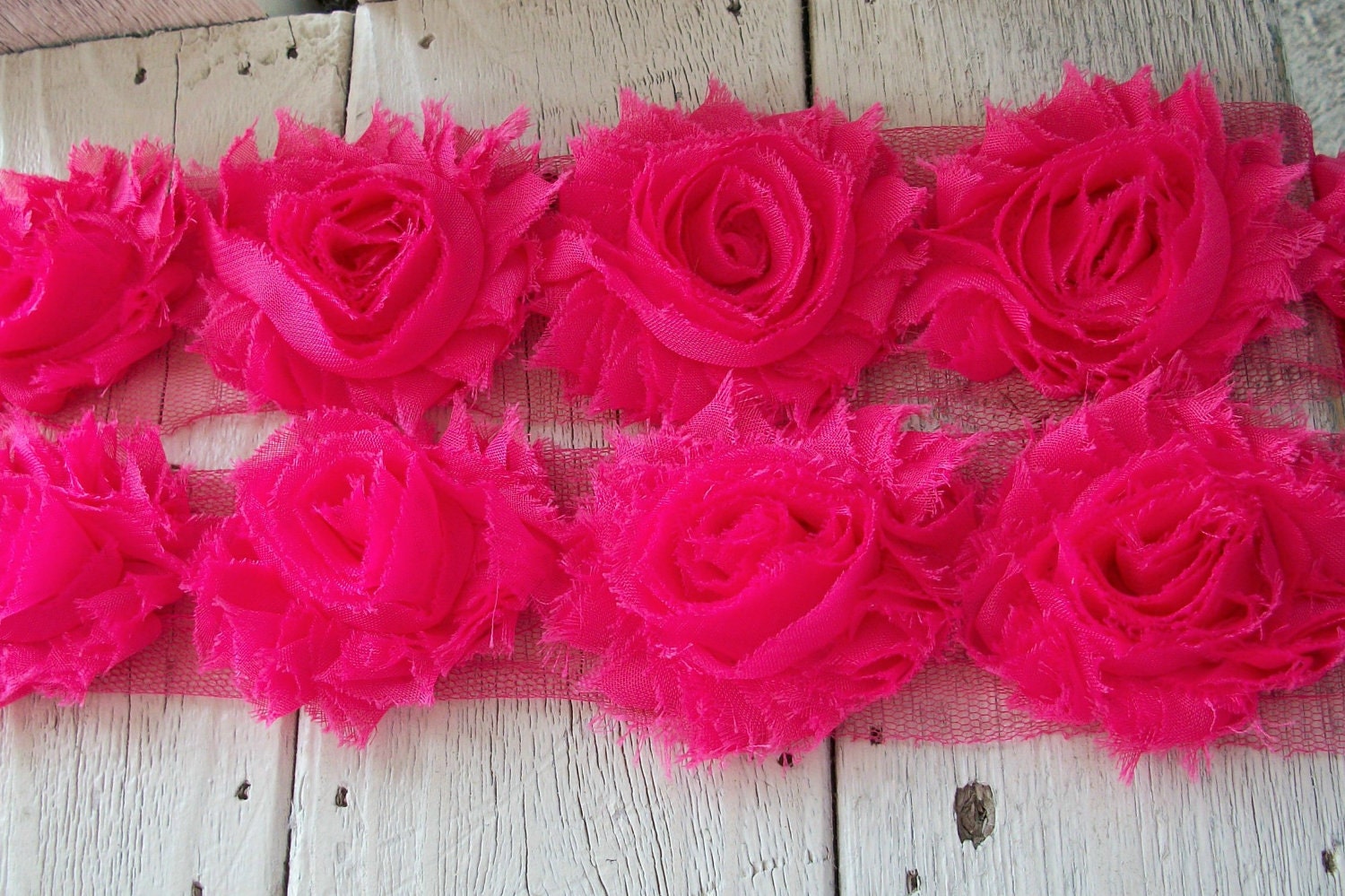 Shabby Chic HOT PINK Rose Trim on Net-2 1/2 inch- 1/2 yard