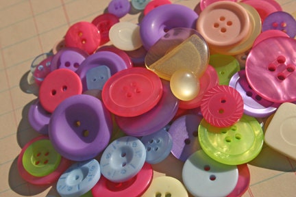 Assorted Buttons Pink Purple Green - Sewing Embellishments - 100 Buttons - Candyland