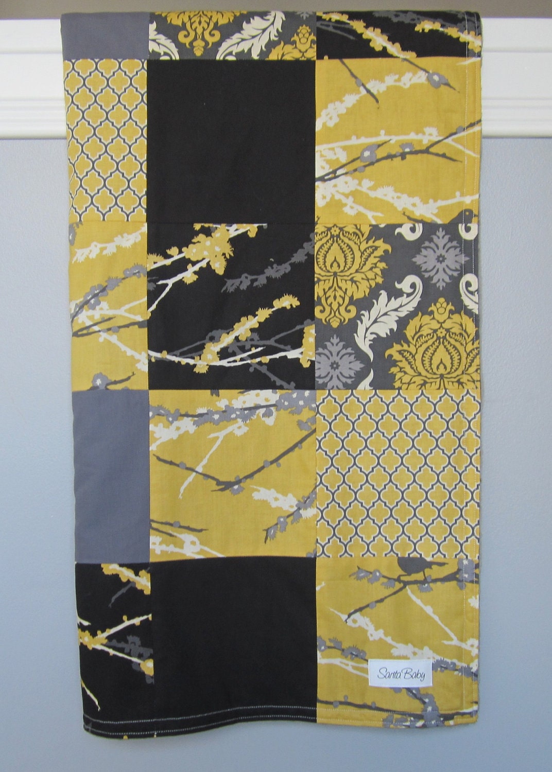 Clearance Aviary Damask Patchwork Quilt backed with minky
