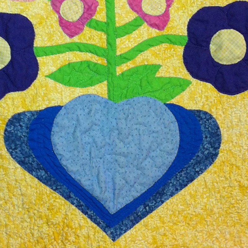Quilted Folk Art Appliquéd Hearts and Flowers Wall Decor