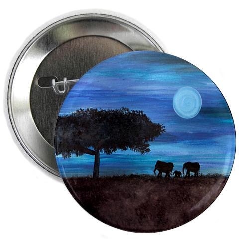 Mini Button African Moon with Elephant Family