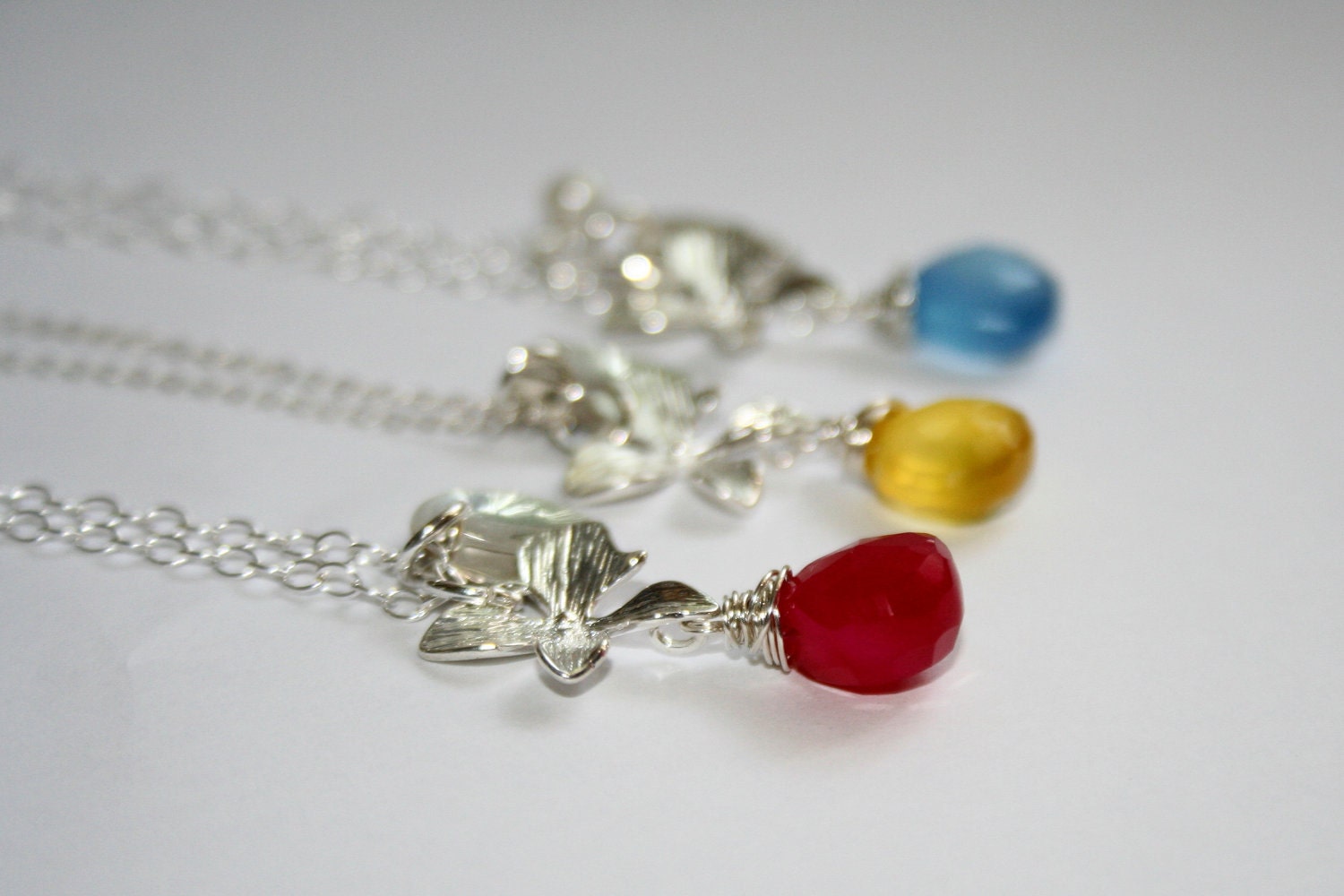 Necklace- silver and Chalcedony gemstone, single stamped initial and freshwater pearl