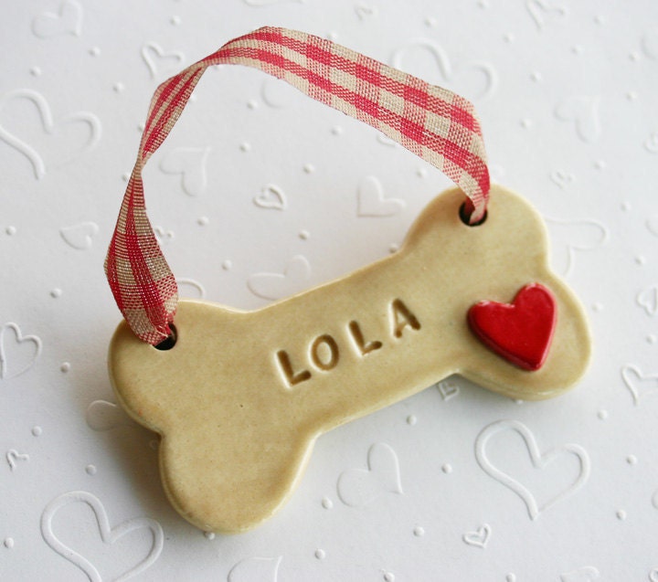 Personalized Dog Bone Ornament with 3D Heart - Custom Made To Order