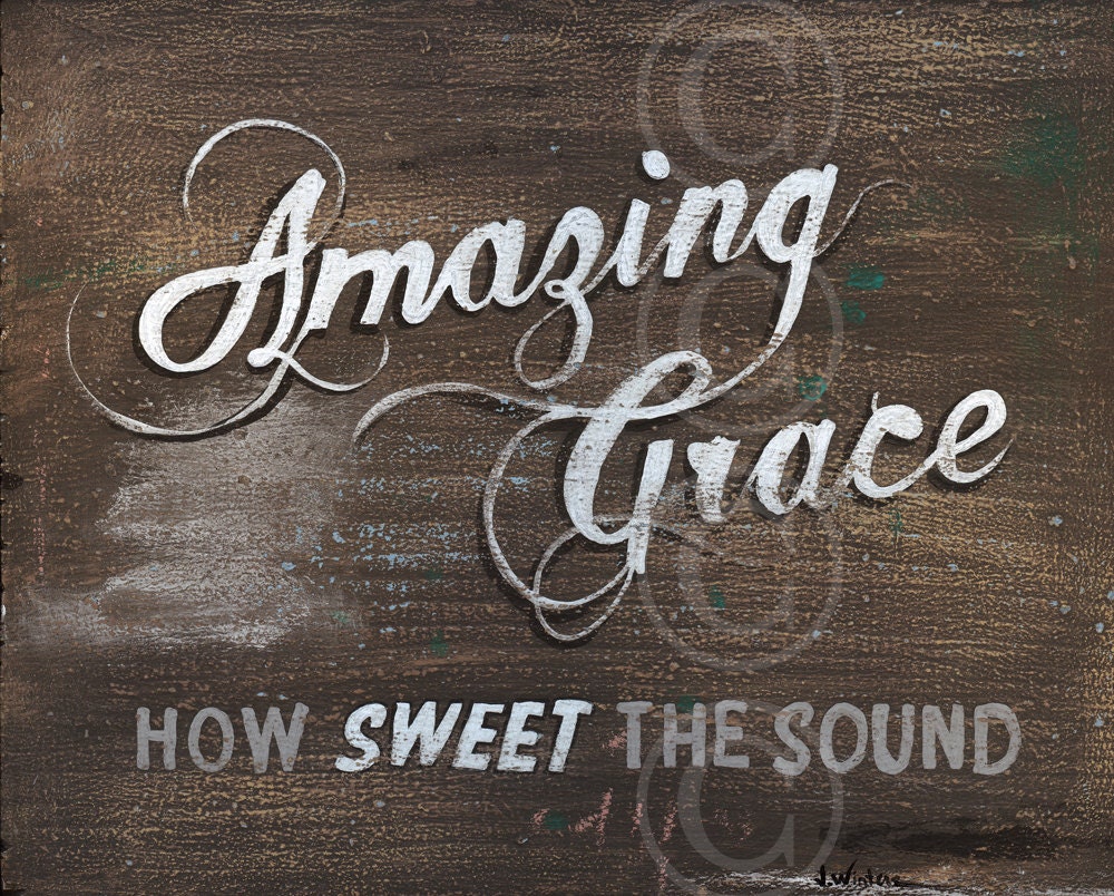Christian Art - Amazing Grace How Sweet The Sound - chocolate brown