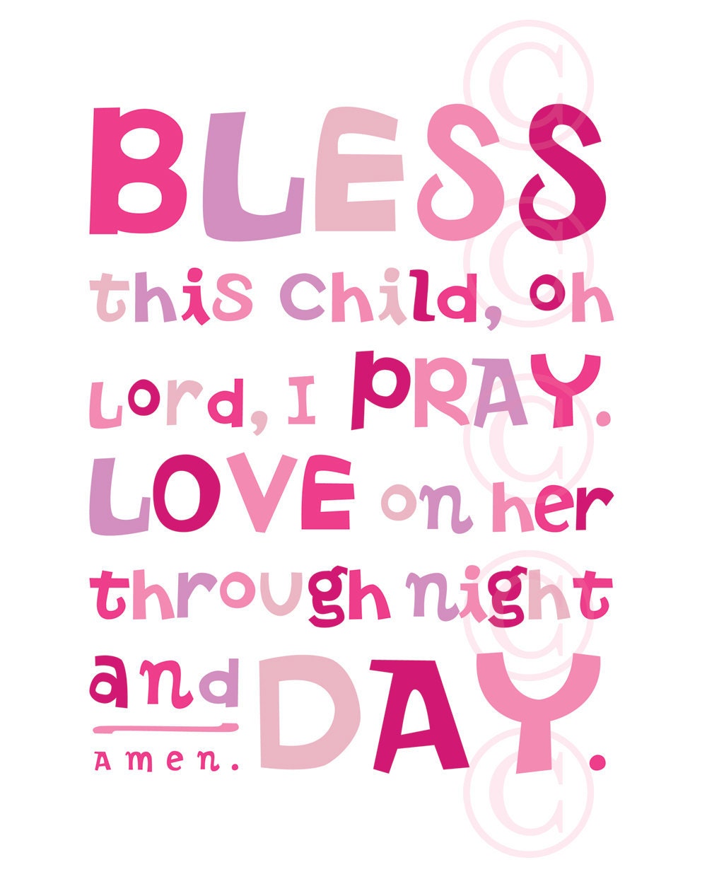 Pink Bless This Child prayer - Christian Word Art for girl's room