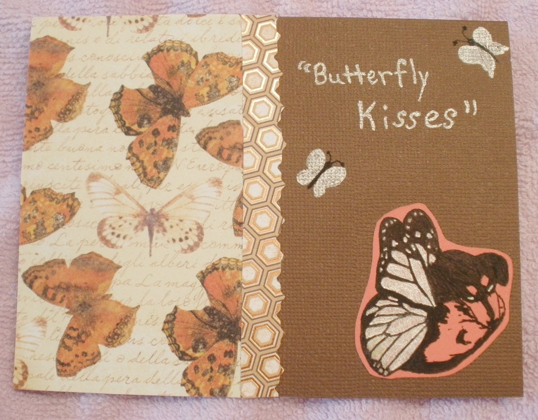 Butterfly Kisses Dachshund Card  Wiener Dog Collage Brown Card With Envelope