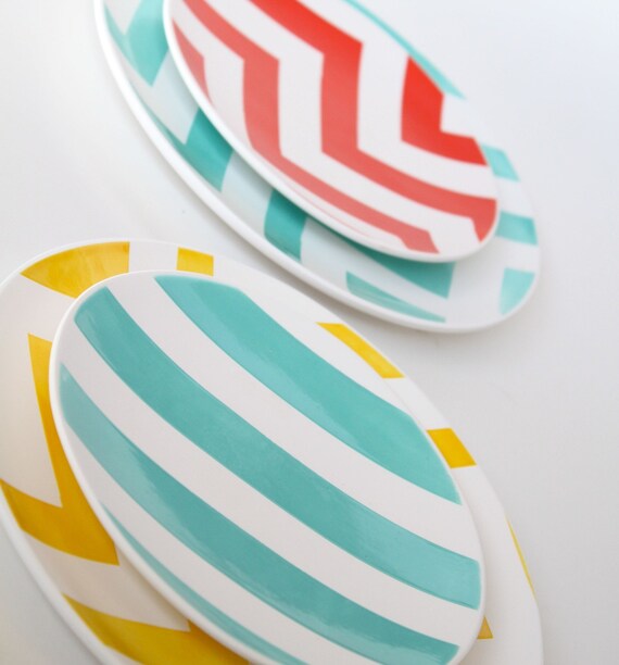 As Seen at 100 Layer Cake- Set of Two Chevron Salad Plates- Spring Fling Aedriel Originals Dinnerware Collection
