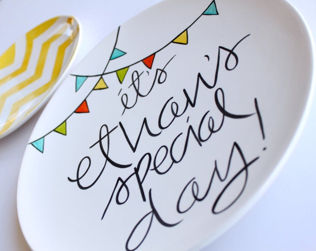 Personalized 'It's Your Special Day' Small Plate by Aedriel Originals Featuring Pennant Banners