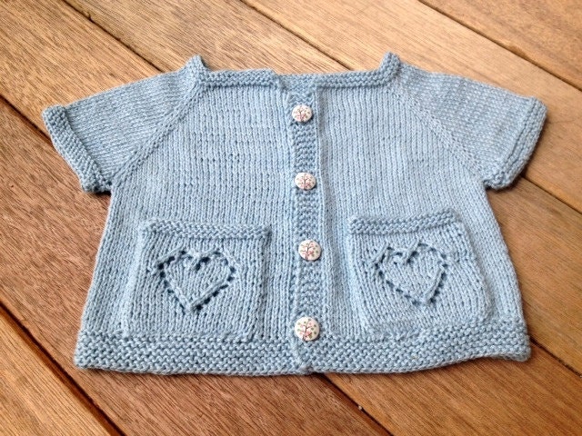 Knitting Pattern- Sweetheart Top Down Baby Cardigan with heart lace