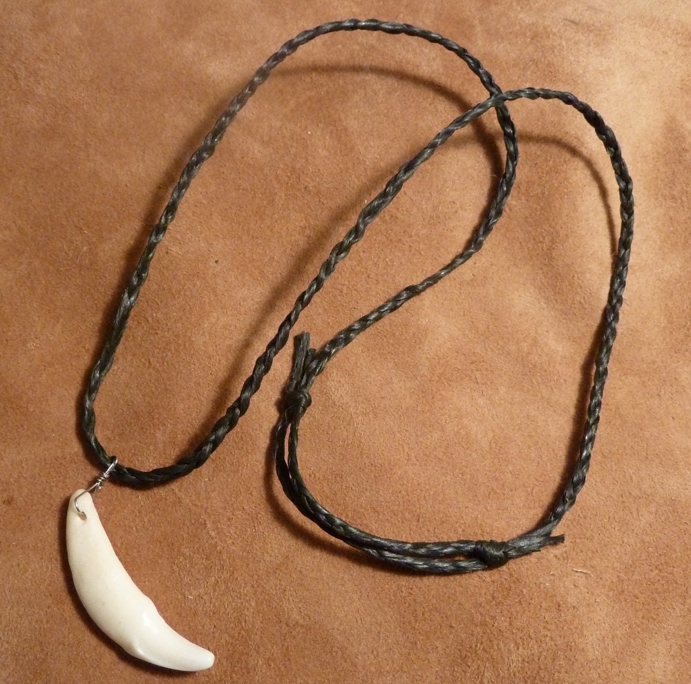 Coyote fang necklace - real coyote tooth on hand-braided adjustable cord in black, natural, or red-brown