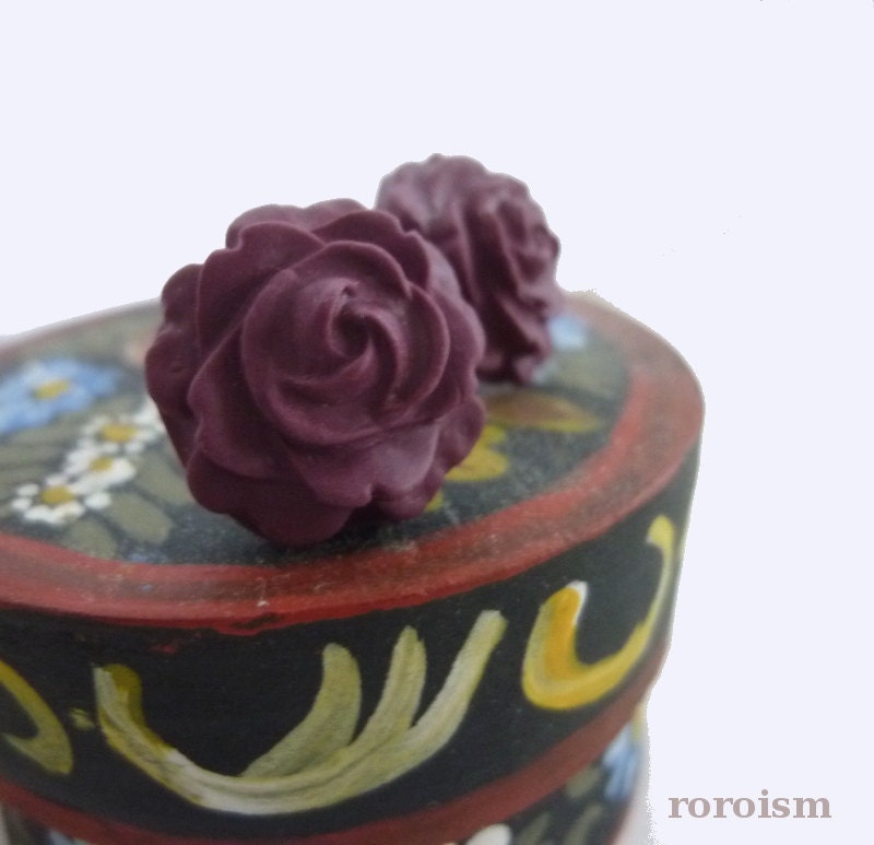 Classic Burgundy ROSE - cabochon STUD earrings