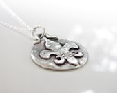 Rustic Fleur De Lis with Music Notes Necklace - Hand Made from Fine Silver - NOLA