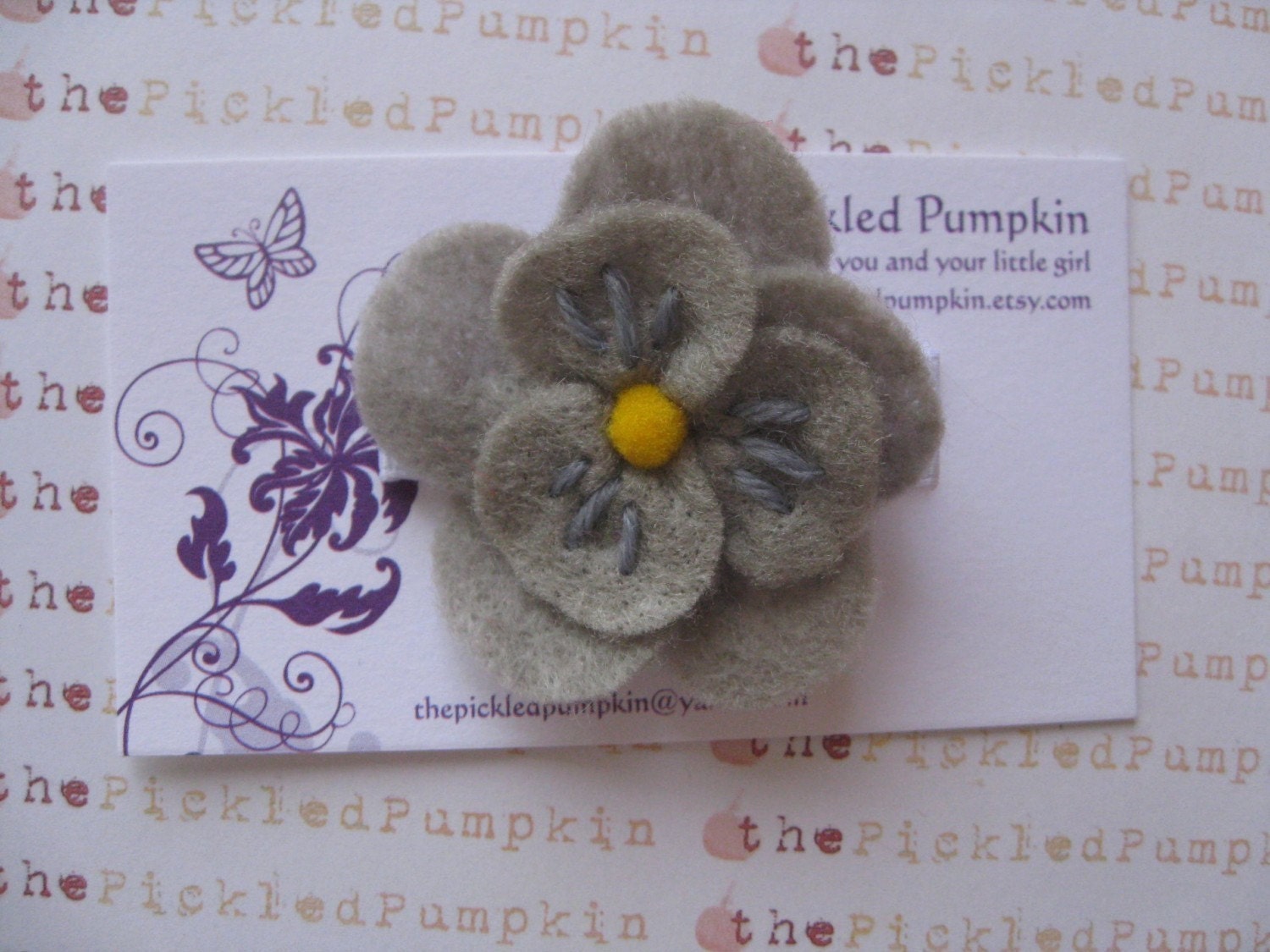 Simple Gray Felt Flower Clip