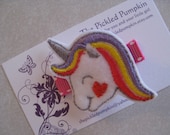 Rainbow the Unicorn Embroidered Clip