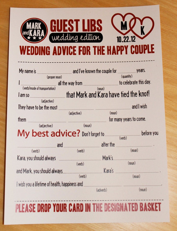 Wedding Mad Libs PDF FILE Print Yourself Hearts