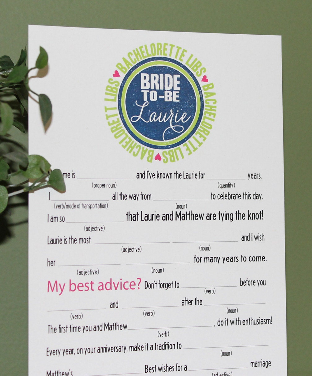 Bachelorette Mad Libs PDF FILE Print Yourself Colors are Customizable