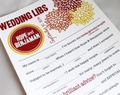 Wedding Mad Libs PDF FILE Print Yourself Bold Mums Colors are Customizable Digital File