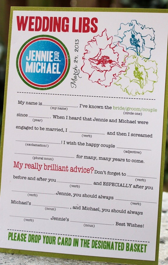 Wedding Mad Libs PDF FILE Print Yourself You Pick the Colors Word Bank Included