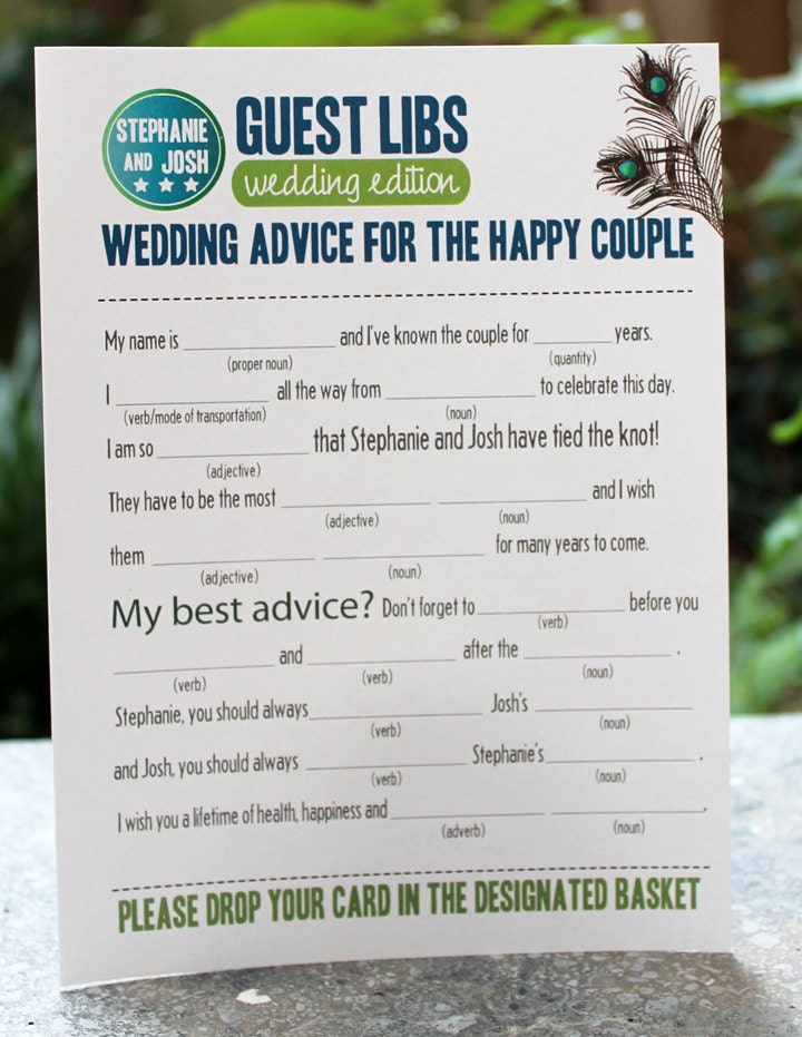 Wedding Mad Libs Great for Receptions Set of 100 Printed Libs Totally Customizable
