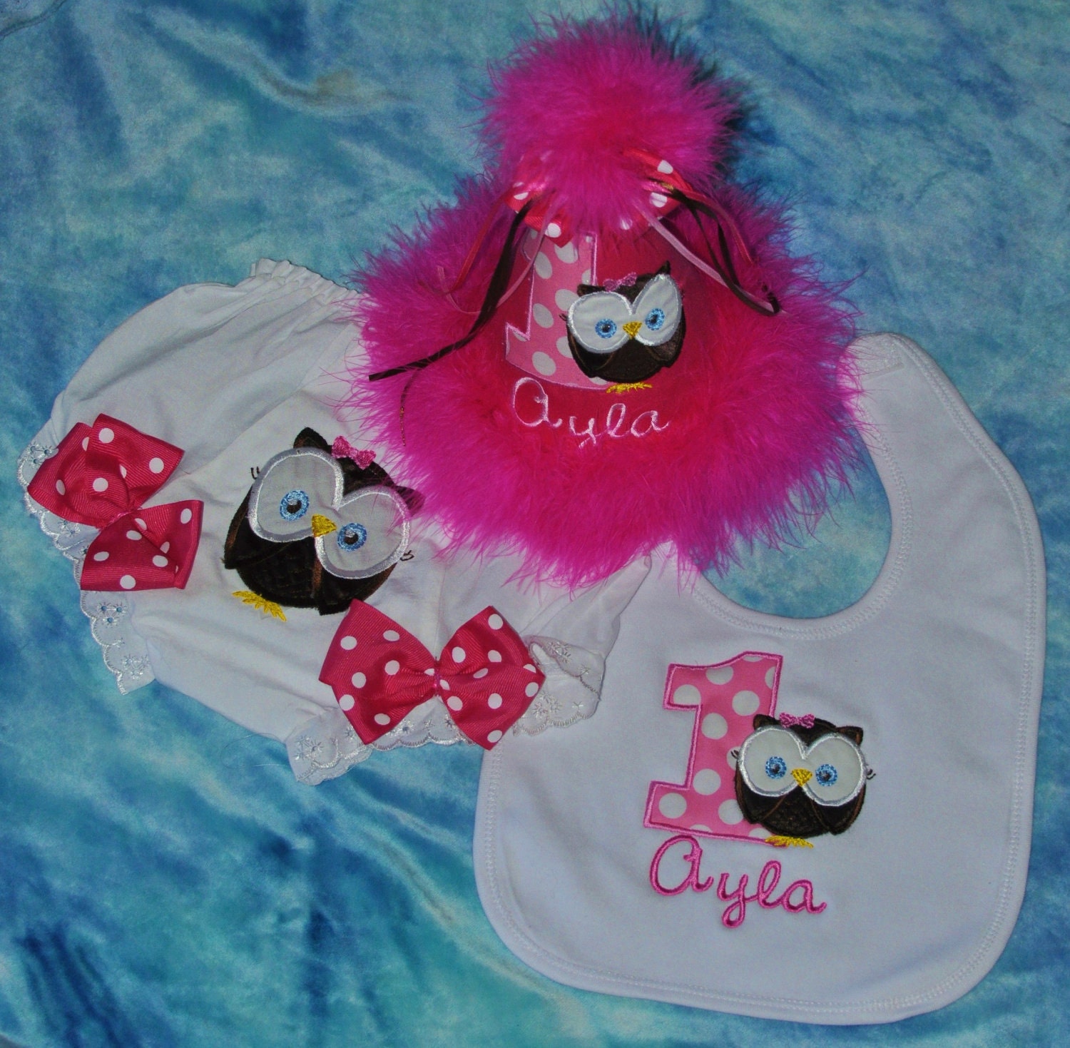 NEW 5 Pc. Set, Cake Smash, Chocolate Pink, Owl Birthday Hat, Onesie, Bloomers, Bib and Tutu,  Sz 6, 9, 12, 18  or 24 mo., by GINGHAM BUNNY