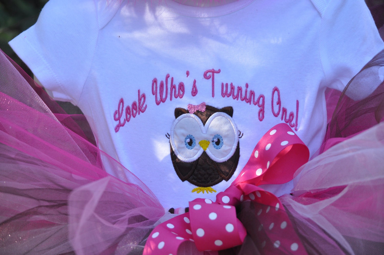 NEW 5 Pc. Set, Cake Smash, Chocolate Pink, Owl Birthday Hat, Onesie, Bloomers, Bib and Tutu,  Sz 6, 9, 12, 18  or 24 mo., by GINGHAM BUNNY