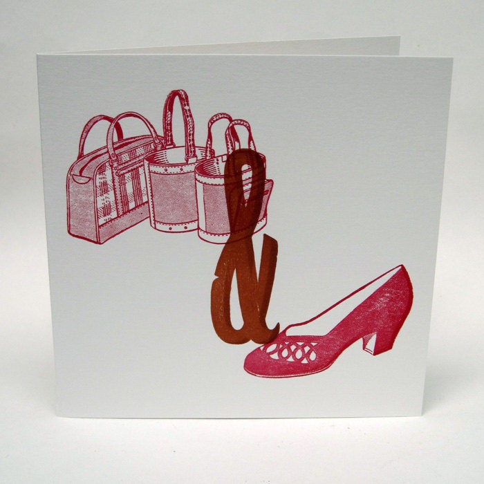 Letterpress Woodblock card - Bags and Shoes