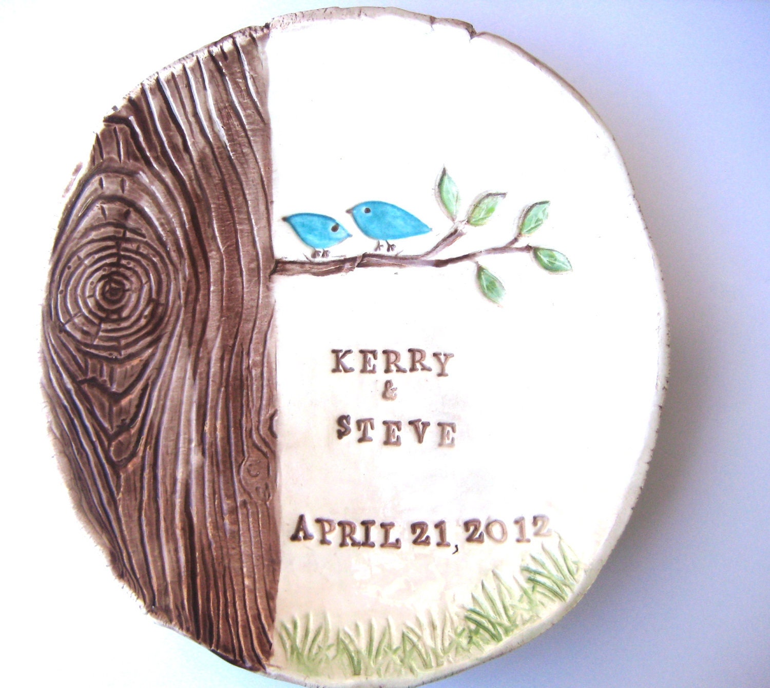 Large Custom Love Birds in Tree Dish