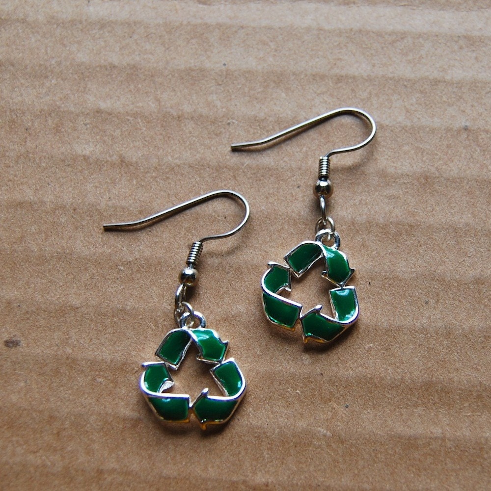 green recycle sign earrings
