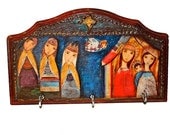 Nativity III with Wise Men - Wall Key Holder Mixed Media Art by FLOR LARIOS