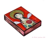 Angel Girl II - Aceo Giclee print mounted on Wood (2.5 x 3.5 inches) Folk Art  by FLOR LARIOS