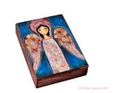 Angel en Rosa - ACEO Giclee print mounted on Wood (2.5 x 3.5 inches) Folk Art  by FLOR LARIOS